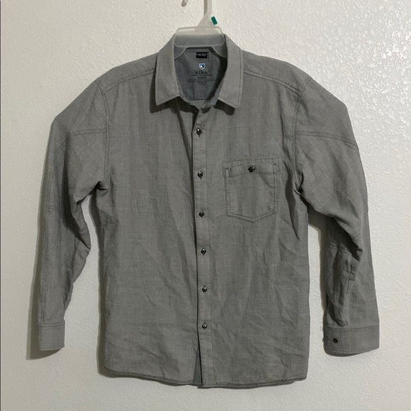 KUHL Men’s Cotton Nylon Blend Light Gray Button-Up Shirt Size L - Picture 1 of 5